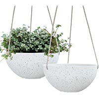 Macetas Colgantes - 25 CM Macetas de Interior- Maceta con Agujeros de Drenaje- Blanco Moteado- Set de 2